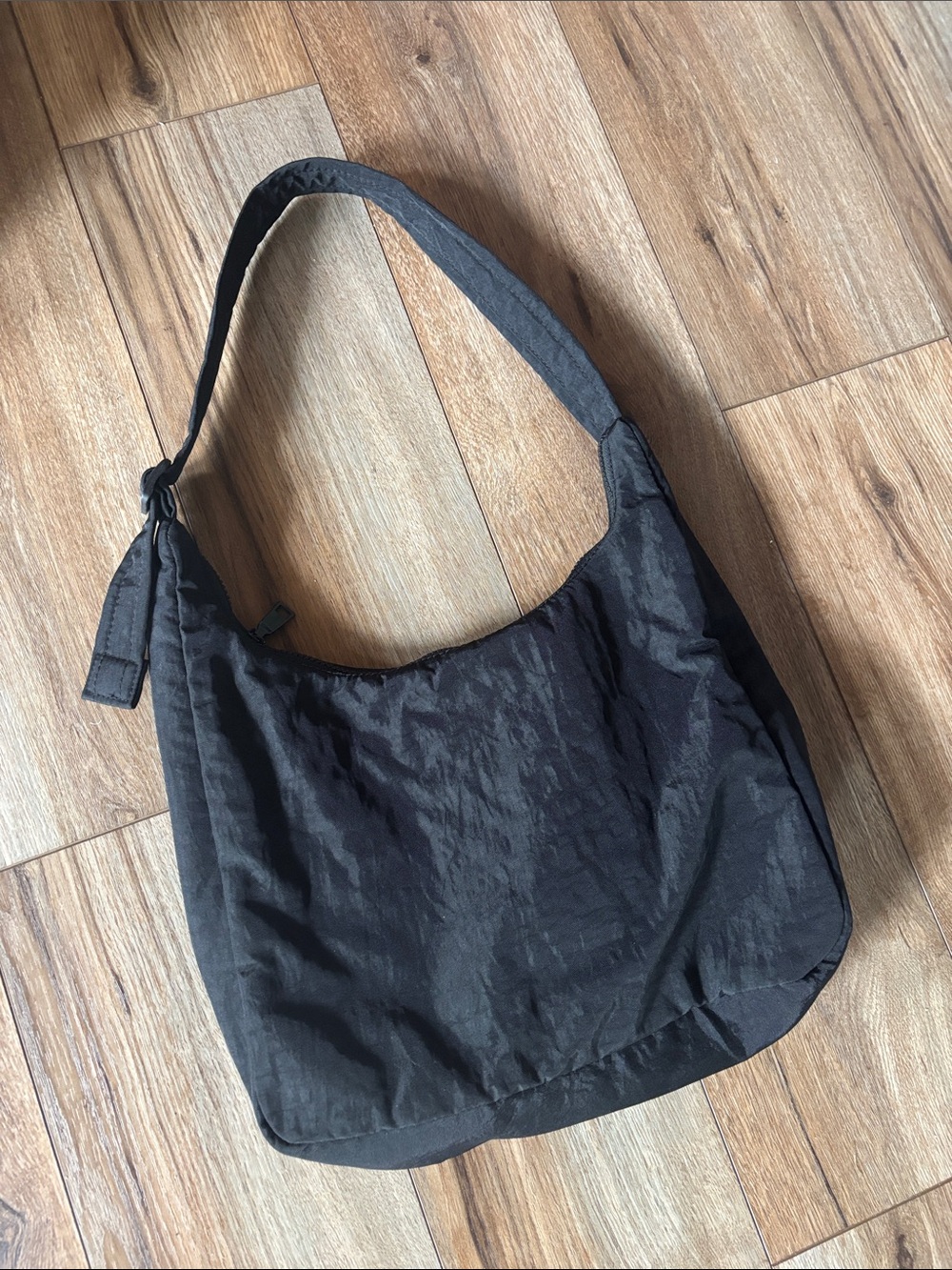 Black nylon tote bag